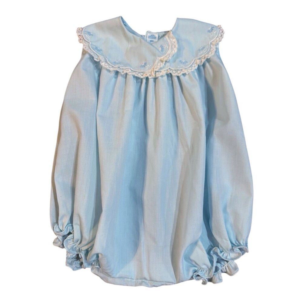Feltman Brothers NB Newborn Baby Bubble Romper Sleeveless Blue Collar Lace EUC